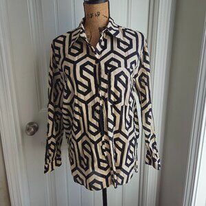 ZARA Black and Cream Geometric Print Button-down. Size M